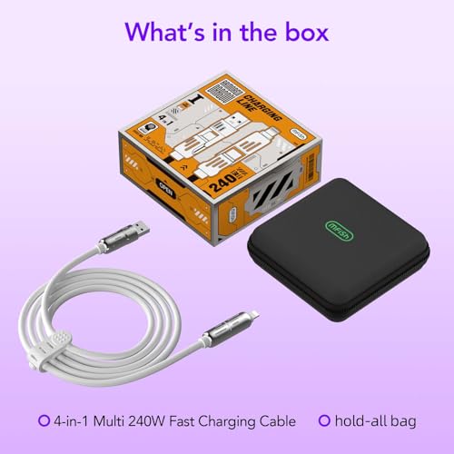 MFish 240W 4-in-1 Fast Charging Cable, White, 6.6FT - color: White, size: 6.6FT