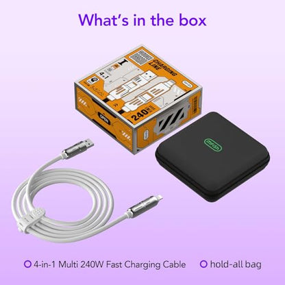 MFish 240W 4-in-1 Fast Charging Cable, White, 6.6FT - color: White, size: 6.6FT