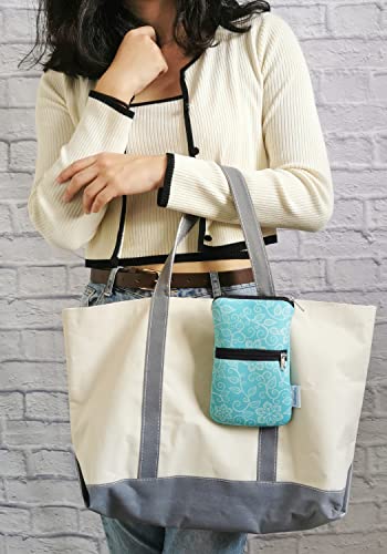 Tainada Zipper Neck Phone Pouch Bag w/Belt Loop Holster (Floral Turquoise) | For Women; Water-resistant neoprene shockproof lightweight cell phone case carrier w/ clip; Compatible w/ most smartphones - color: Floral Pattern Turquoise