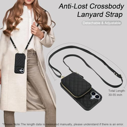Bocasal Crossbody Wallet Case Card Holder for iPhone 17, Black | RFID Blocking PU Leather Zipper Handbag Purse, Kickstand Flip Folio Case with Card Slots Holder Wrist Strap Lanyard 6.3 Inch - color: Black
