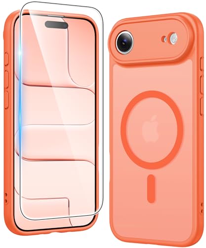 FNTCASE for iPhone Air Case Matte: Magnetic Phone Cases with Screen Protector Compatible with Magsafe Slim Anti Yellowing Rugged Shockproof Protective Translucent Cell Phone Cover (C-Orange) - color: C-Orange, size: for iPhone Air 6.5 inch