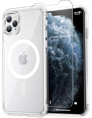 for iPhone 11 Pro Case with Screen Protector Clear | Compatible with Magsafe, Anti-Yellowing, Military-Grade Protection, Shockproof Slim Magnetic Phone Case,5.8" - color: A-Clear, size: iPhone 11 Pro
