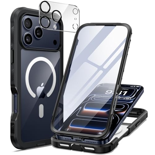 seacosmo for iPhone 17 Pro Case, Full Body Bumper with Built-in 9H Tempered Glass Screen and Camera Lens Protector, Compatible with MagSafe, Shockproof 17 Pro Phone Case, 6.3", Black - color: Black, size: iPhone 17 Pro 6.3"