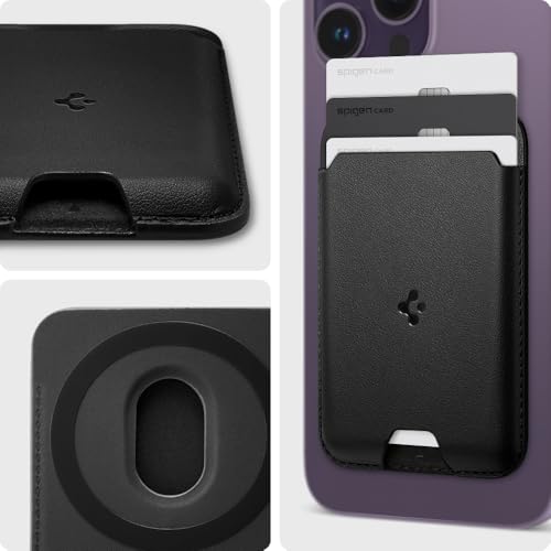 Spigen for MagSafe Wallet, Holds 3 Cards, Strong Magnet, Valentinus MagFit - color: PU Black, size: 3-Cards