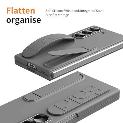 for Samsung Galaxy Z Fold 6 Protect Case with Wristband Stand,Bulit-in Screen & Lens Protection Shockproof Full Body Drop Fall Protection.(Grey) - color: Grey