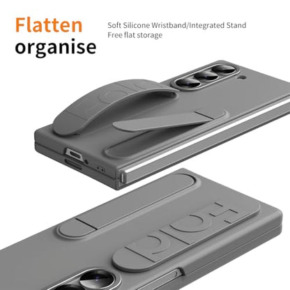for Samsung Galaxy Z Fold 6 Protect Case with Wristband Stand,Bulit-in Screen & Lens Protection Shockproof Full Body Drop Fall Protection.(Grey) - color: Grey