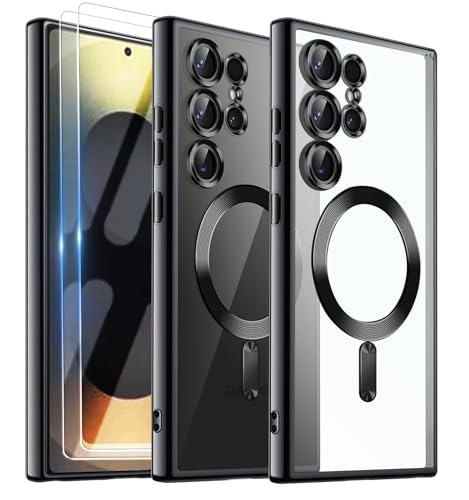 Official Titanium Case for Samsung Galaxy S25 Ultra,[Compatible with MagSafe][Full Camera Cover Protection] Metallic Glossy Slim Luxury Phone Case for Galaxy S 25 Ultra,Black - color: Black, size: Samsung Galaxy S25 Ultra