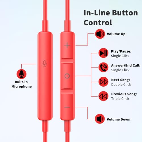 USB C Earbuds Wired Headphones for iPhone 18 Pro Max 17 16 17e,Red - color: Red