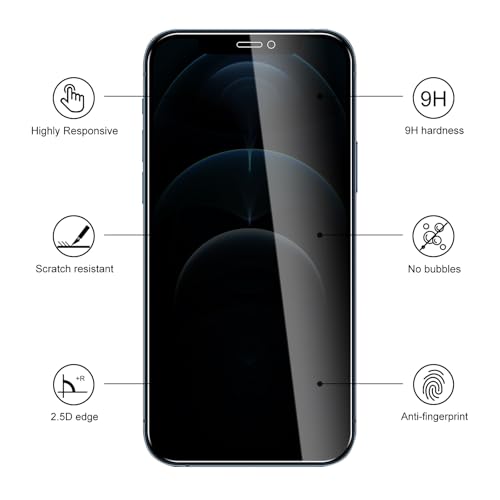 3 Pack Privacy Screen Protector for iPhone 12 Pro Max with 3 Pack Camera Lens Protector, 9H Hardness Double Shatterproof Anti-Spy Tempered Glass Film, Easy Installation - size: iPhone 12 Pro Max