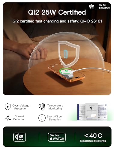2 in 1 Magnetic Wireless Charger, Qi2 25W Fast Charging Pad for MagSafe - color: White
