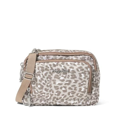 Baggallini Triple Zip with Front Wallet/Trifecta RFID Wallet Crossbody - color: Mocha Cheetah Print
