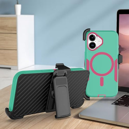 Designed for iPhone 17 Case,Green Rose | Compatible with MagSafe,Double protection,Tough Durable,Detachable back clip,Dustproof,No Fading,No Yellowing,Non-Slip - color: Green Rose, size: iPhone 17 6.3”