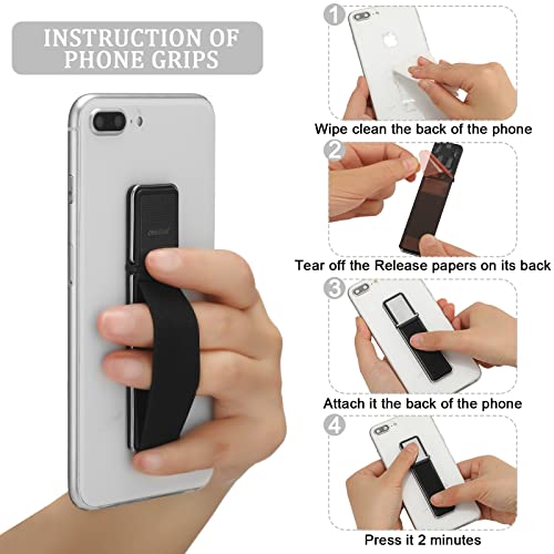 4 Pieces Phone Grip Strap Telescopic Phone Kickstand Elastic Finger Holer Hand Strap Adhesive Loop for Phone Grip with Stand Compatible with Most Smartphones (Black, Silver, Green) - color: Black, Silver, Green