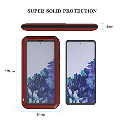 LOVE MEI Military Rugged Case for Samsung Galaxy S20 FE 5G, with Glass Screen Protector, Shockproof Dustproof Scratch Proof Hybrid Alloy and Silicone Gel Heavy Duty Full Body Cover Red - color: Red