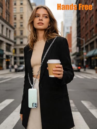Crossbody Phone Lanyard Chain Shoulder Cell Phones Strap Charm Neck with Wrist Strap Finger Grip 3 Pad Patches Tether Anti Theft Universal for iPhone 17 16 Pro Max 15 14 13 12 Samsung Silver - color: O-silver