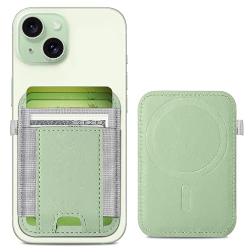 For Magsafe Wallet, Strongest Magnetic Wallet for iPhone 17/16/15/14/13/12 Series, Magnetic Card Holder with 2 Card Slots, RFID Blocking, Vegan Leather, Hold 7 Cards, Light Green | Magnetic Wallet for iPhone 17/16/15/14/13/12 Series, Magnetic Card Holder
