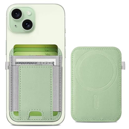 For Magsafe Wallet, Strongest Magnetic Wallet for iPhone 17/16/15/14/13/12 Series, Magnetic Card Holder with 2 Card Slots, RFID Blocking, Vegan Leather, Hold 7 Cards, Light Green | Magnetic Wallet for iPhone 17/16/15/14/13/12 Series, Magnetic Card Holder