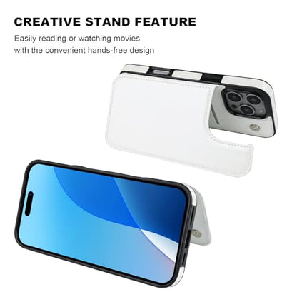 ONETOP for iPhone 16 Pro Max Wallet Case with Credit Card Holder,White | Kickstand,ID/Cash Holder,Case Wallet with Card Slots,Double Magnetic Clasp,Durable PU Leather Shockproof Cover for Women Men - color: White