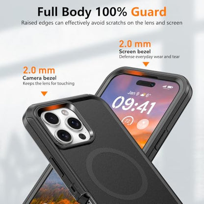 TUTUKII Magnetic for iPhone 16 Pro Max Case with Belt Clip Holster (Black) | MagSafe Compatible, Heavy-Duty Military-Grade Drop Protection, 3-Layer Rugged Shockproof Protective Cover 6.9-Inch - size: iPhone 16 Pro Max 6.9"