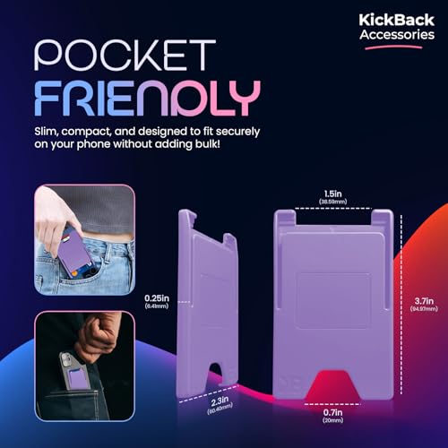Slim Adhesive Cell Phone Wallet with Built-in Metal Plate - RFID Blocking Credit Card Holder for Phone Case - Plastic Wallet for Phone Holds 3 Cards Securely (Purple) - color: Lavender