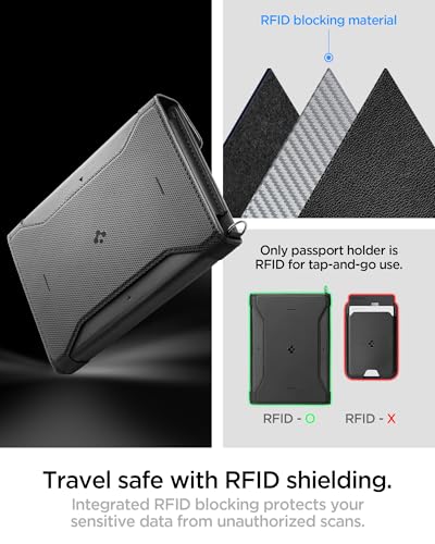 Spigen Life Passport Card Cover Holder, RFID Blocking | Travel Document Organizer, SIM Card Pin Included - Black - color: Black - with MagSafe Card Holder