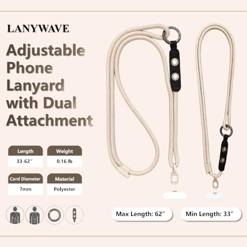 Adjustable Crossbody Phone Lanyard with Hanging Loops - color: Beige