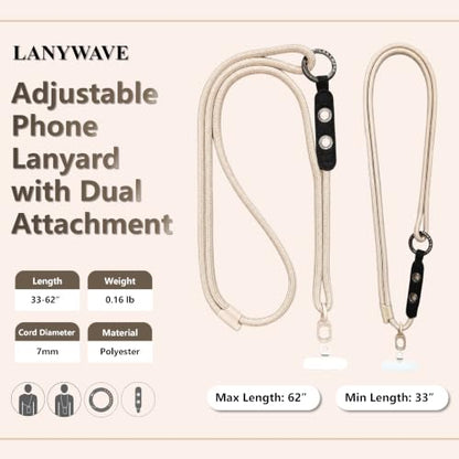 Adjustable Crossbody Phone Lanyard with Hanging Loops - color: Beige