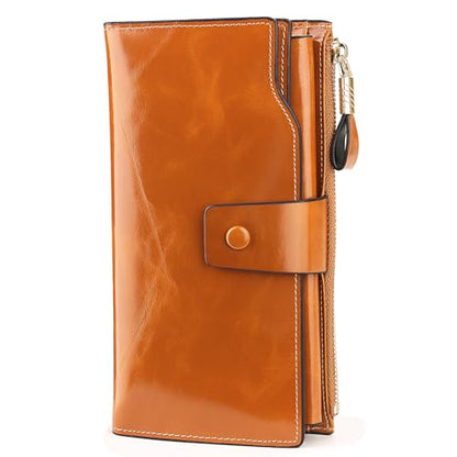 YALUXE Women's Real Leather Wallet RFID Protect 21 Card Slots Phone Pocket - color: 1- Waxed Brown, size: Genuine Leather