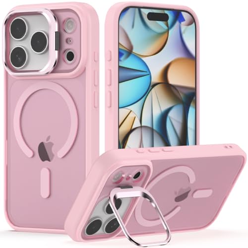 Nvollnoe for iPhone 17 Pro Case Compatible with MagSafe Military Grade Shockproof Heavy Duty Protective Adjustable Kickstand Matte Semi Clear Phone Case for iPhone 17 Pro(Pink) - color: Pink, size: for iphone 17 pro-6.3"(3 lens)