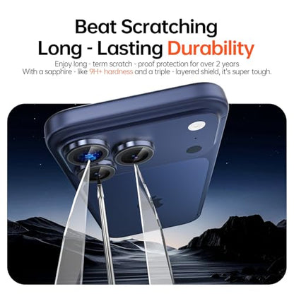 2 Pack Camera Lens Protector for iPhone 17 Pro Max/17 Pro/16 Pro Max/16 Pro/15 Pro Max/15 Pro/14 Pro Max/14 Pro [1:1 Invisible Fit] Military Grade Glass & Metal Camera Lens Cover, Blue - color: Blue