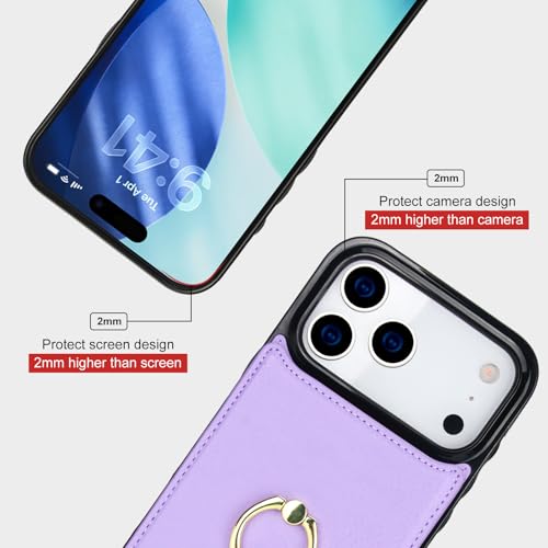 Folosu for iPhone 17 Pro Max Case Wallet, Finger Ring Holder Cover Purple - color: Purple