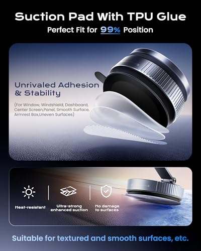 MagSafe Car Charger Mount, 15W Fast Wireless Charging Phone Holder, 108LB Vacuum Suction Cup & 3800gf Strong Magnet, 360° Adjustable Dashboard Windshield Mount for iPhone 17 Pro Max/17 Air/16-12
