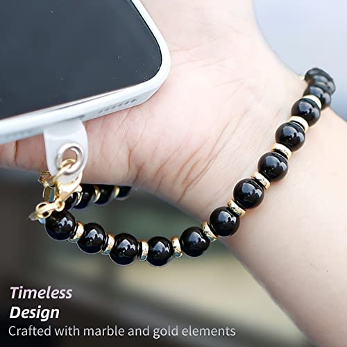 Marble Beaded Phone Wrist Strap for Women, Detachable Design - color: Obsidian-black
