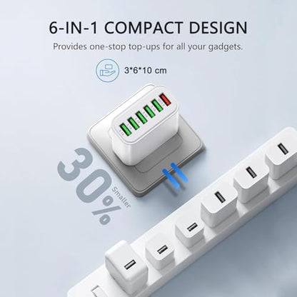 USB Charger Block, 6-in-1 50W Charging Blocks, Fast USB Wall Charger Plug