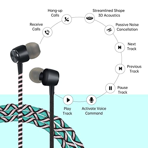 3.5 Jack Wired Earphones Teens Braided Headphones - Tangle Free Earbuds with Microphone High Definition in-Ear Sports Headset for Cellphones Laptop (Green) - color: Green