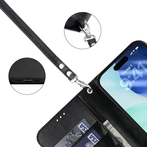 Bocasal Detachable Wallet Case Card Holder for iPhone 17 Pro Max Black | RFID Blocking Kickstand Card Slots Holder PU Leather Magnetic Shockproof Wrist Strap Removable Flip Protective Cover 6.9 inch - color: Black
