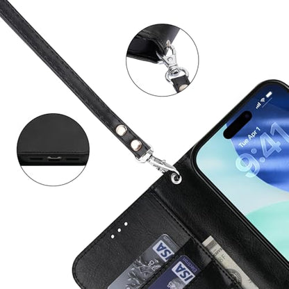Bocasal Detachable Wallet Case Card Holder for iPhone 17 Pro Max Black | RFID Blocking Kickstand Card Slots Holder PU Leather Magnetic Shockproof Wrist Strap Removable Flip Protective Cover 6.9 inch - color: Black