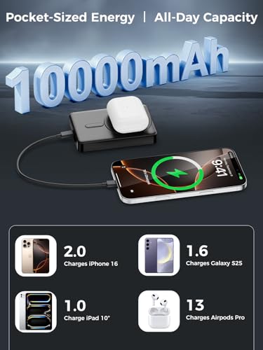for Magsafe Portable Charger - 10000mah Wireless Magnetic Power Bank with Stand,PD 20W Fast Charging External Battery Pack Travel/Camping Essential Phone Charger for iphone 17/16/15/14/13/12 Series