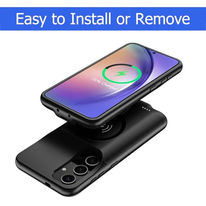Battery Case for Galaxy A54, [12000mAh] Slim Rechargeable Smart Extended Charging Case Compatible with Galaxy A54(6.4 inch) Backup Power Battery Pack Charger Cover-Black - size: Galaxy A54