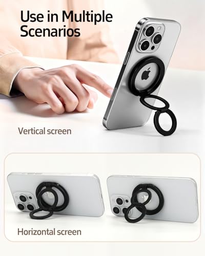 ANEWSIR Magnetic Phone Ring MagSafe Phone Grip, Magnetic Cell Phone Stand Holder Finger Ring [Super Magnet] [360 Rotation] [Double Bracket] Compatible with iPhone 17/16/15/14/13/12 Series - Black