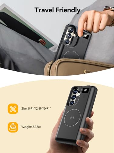 Mavulo Battery Case for Samsung Galaxy S24 6.2", 8000mAh 2 in 1 Power Bank | Portable Charger Case Support 20W USB C Fast Charging, Qi Wireless Charging, LED Display, Data Sync, Wired Earphone