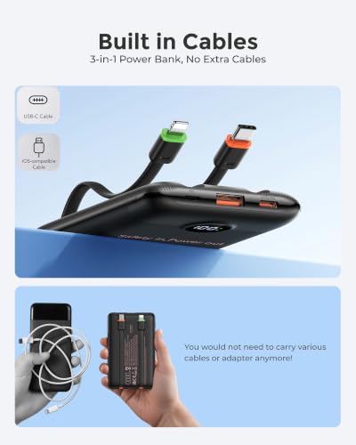 VEEKTOMX Portable Charger with Built-in Cables, 10000mAh Slim Power Bank - color: Black