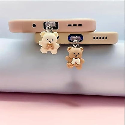 2Pcs USB C Dust Plug with Bear Pendant, Phone Charging Port Protector, Cute Cartoon Design