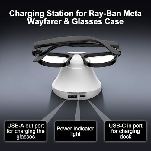 Charging Station Compatible with Ray-Ban Meta Wayfarer/Gen 2 and Skyler/Gen 2 Accessories, Magnetic Charger Dock Stand with Fast Charging & LED Indicator for Smart Glasses & Glasses Case - size: White