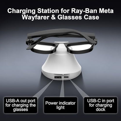 Charging Station Compatible with Ray-Ban Meta Wayfarer/Gen 2 and Skyler/Gen 2 Accessories, Magnetic Charger Dock Stand with Fast Charging & LED Indicator for Smart Glasses & Glasses Case - size: White