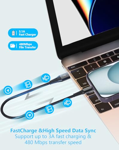 [Apple MFi Certified] Short USB C Cable, 8inch 5Pack iPhone Cherger Cable - color: A TO C Black 8IN