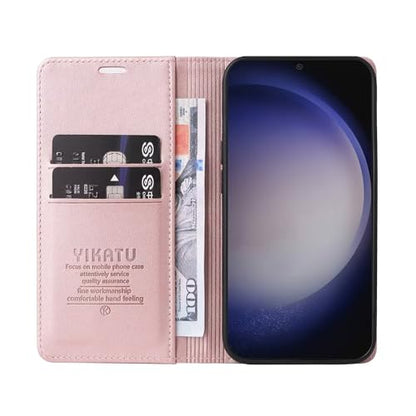 Compatible with Samsung Galaxy S25 Wallet Case PU Leather Flip Folio Case with Card Holder Magnetic Closure Shockproof Protective Phone Cover Rose Gold - color: Rose Gold, size: Samsung S25