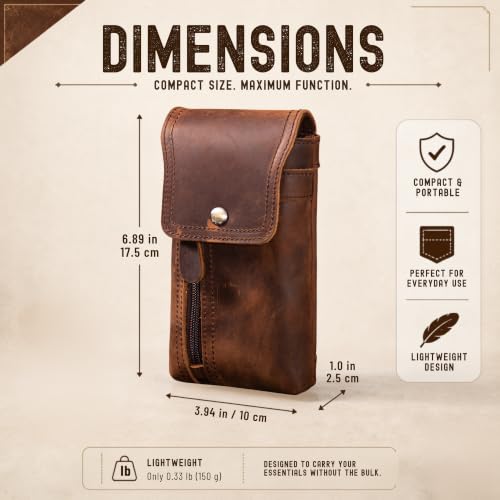 Top Grain Leather Cell Phone Holster Belt Pouch Case with Belt Clip - color: Coffee