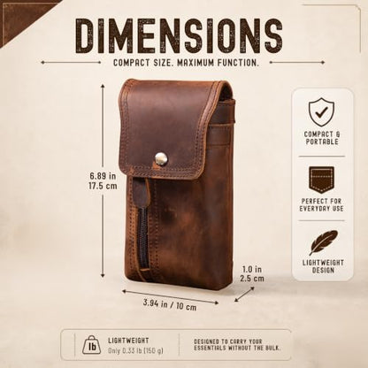 Top Grain Leather Cell Phone Holster Belt Pouch Case with Belt Clip - color: Coffee