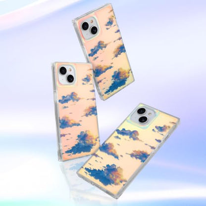 Cute Rectangle Case for iPhone 14 & 13 Case, Iridescent Clouds | Twilight Sun Set Sky Pattern Design, Aesthetic Girly Matte Glitter Protective Phone Cover for Women Girls - size: iPhone 14 / 13